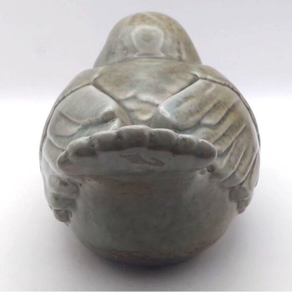 Glazed Ceramic Chubby Resting Bird Decorative Figurine Blue & Brown Home Decor - Picture 5 of 7